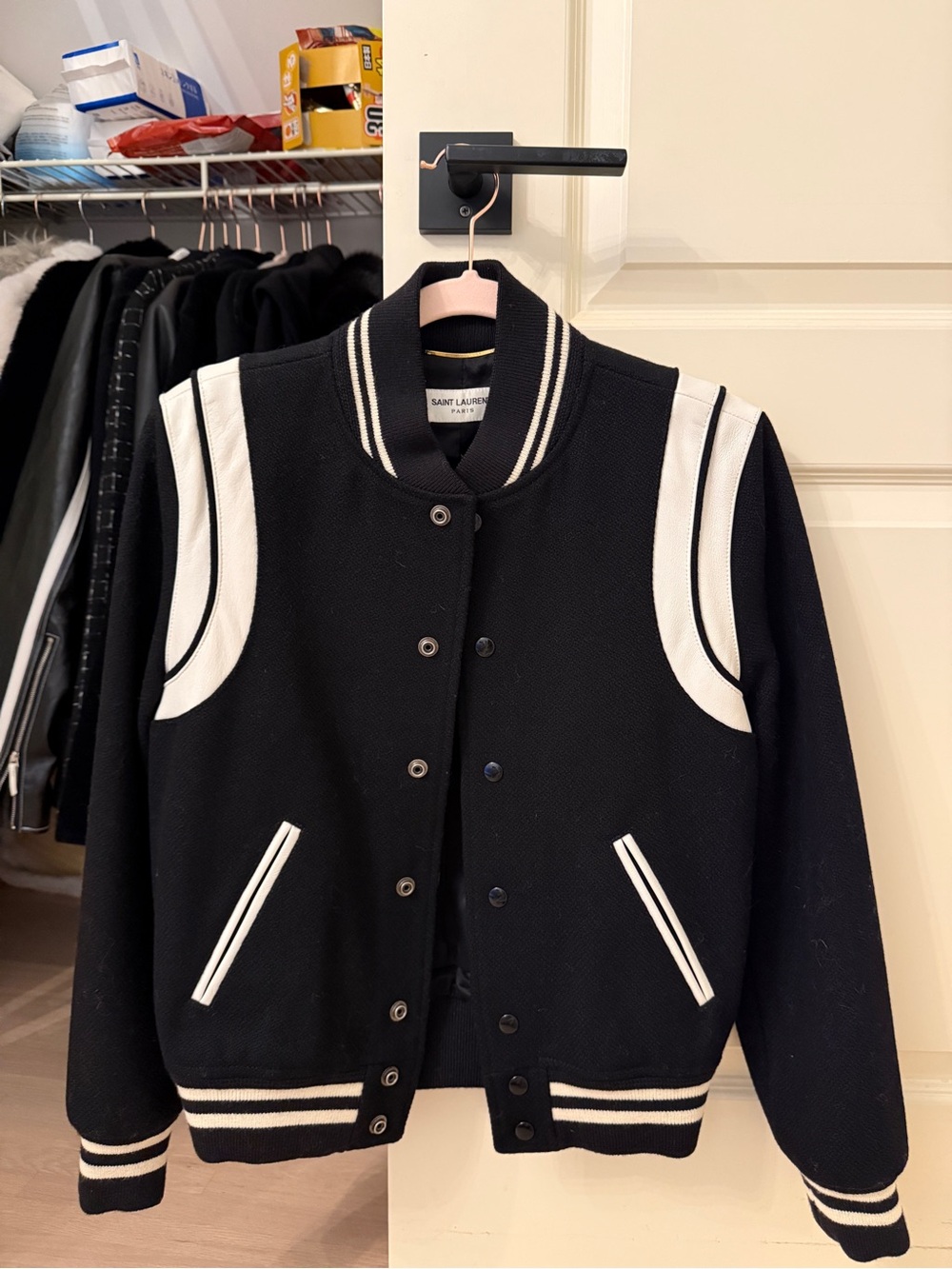 Saint Laurent Black and White Collegiate-Style Varsity Jacket